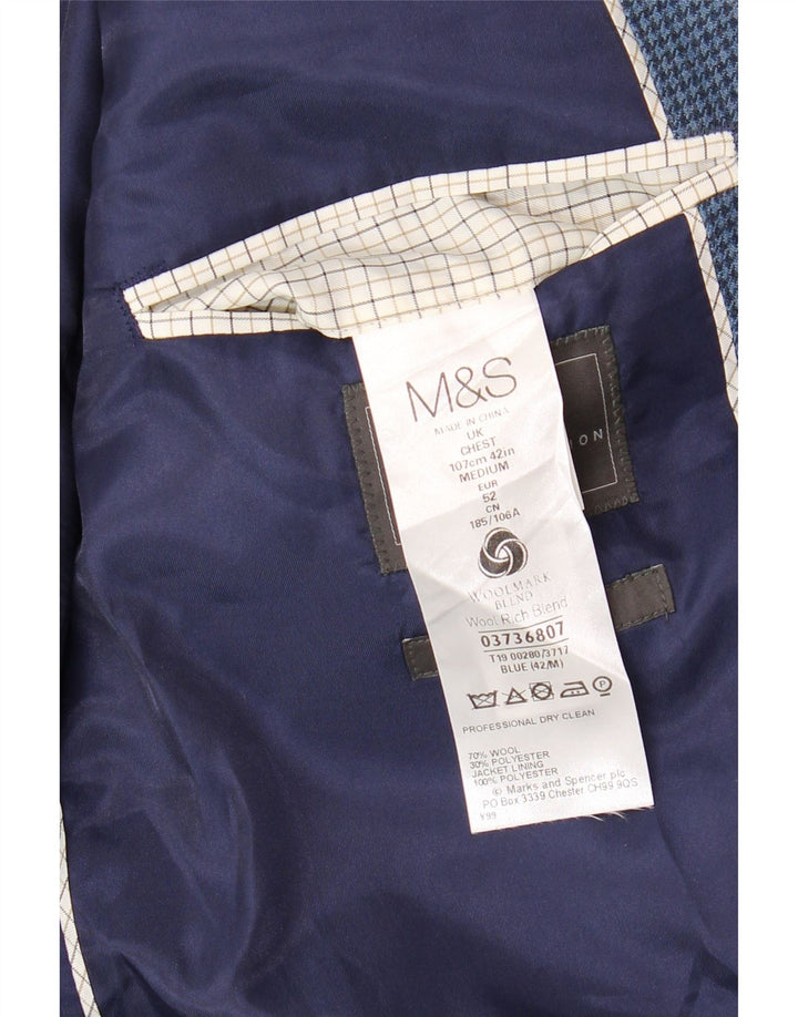MARKS & SPENCER Giacca blazer da uomo a 2 bottoni UK 42 grande pied de poule blu