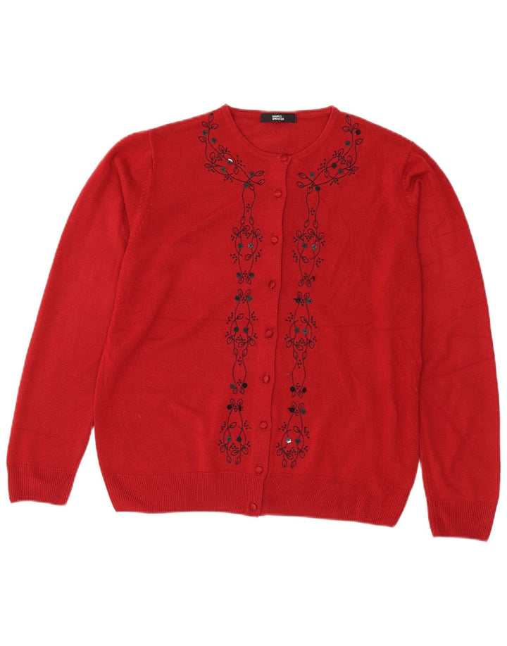 Maglione cardigan da donna Marks & Spencer UK 14 Acrilico floreale rosso medio
