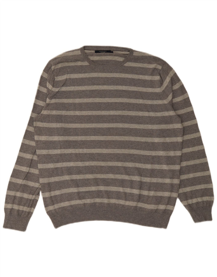 J. Crew Maglione girocollo da uomo in cotone a righe grandi grigie