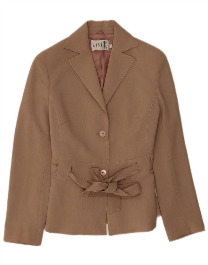 Giacca blazer vintage da donna a 2 bottoni UK 8 piccola beige
