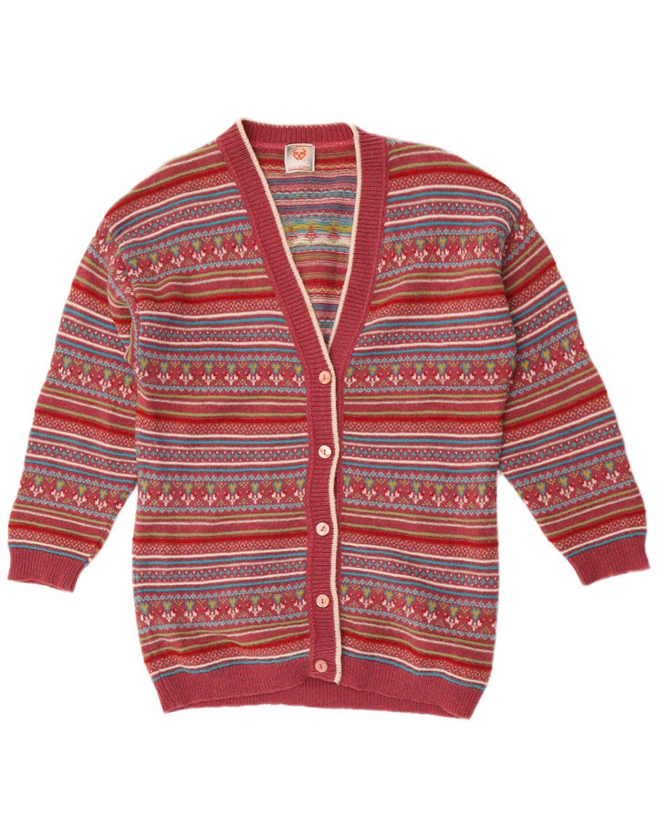 Maglione cardigan da donna Stefanel UK 14 lana Fair Isle rossa media