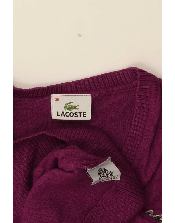 Maglione da donna con scollo a V Lacoste taglia 36 piccolo in lana viola