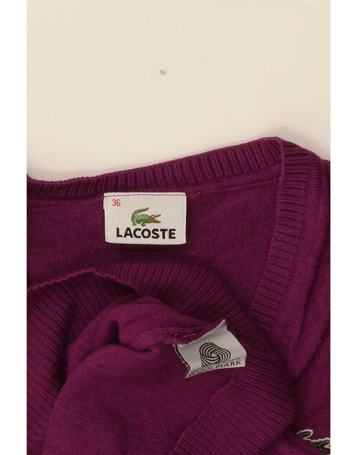 Maglione da donna con scollo a V Lacoste taglia 36 piccolo in lana viola