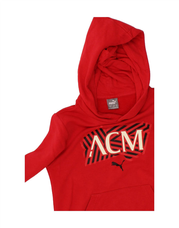 PUMA Boys Graphic Hoodie Jumper 7-8 Years Small Red Vintage Puma and Second-Hand Puma from Messina Hembry 