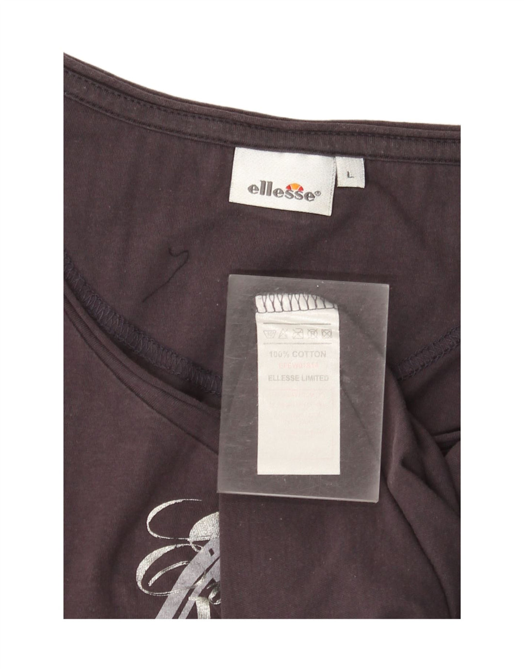 ELLESSE T-shirt grafica da donna Top UK 14 Large Blu Navy in cotone