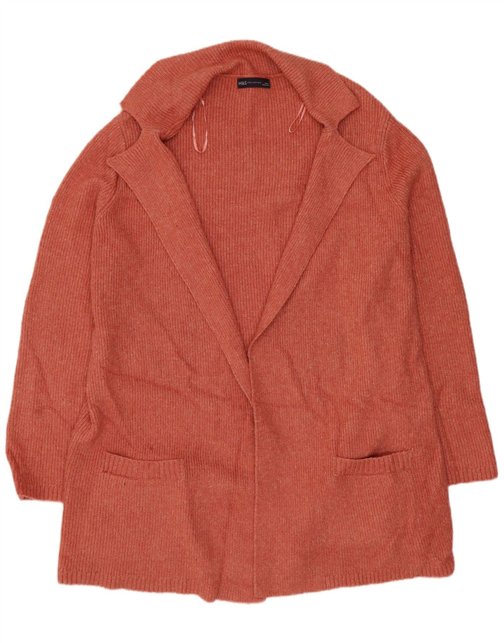 MARKS & SPENCER Maglione cardigan lungo da donna UK 16 Large Arancione