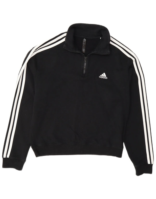 Felpa Adidas da donna con collo con zip, maglione, UK 12/14, cotone nero medio
