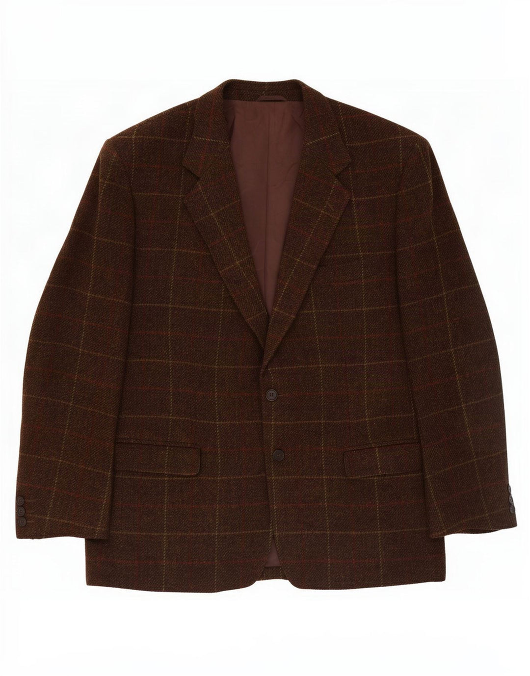 Giacca blazer vintage da uomo a 2 bottoni IT 50 grande lana vergine a quadri marroni