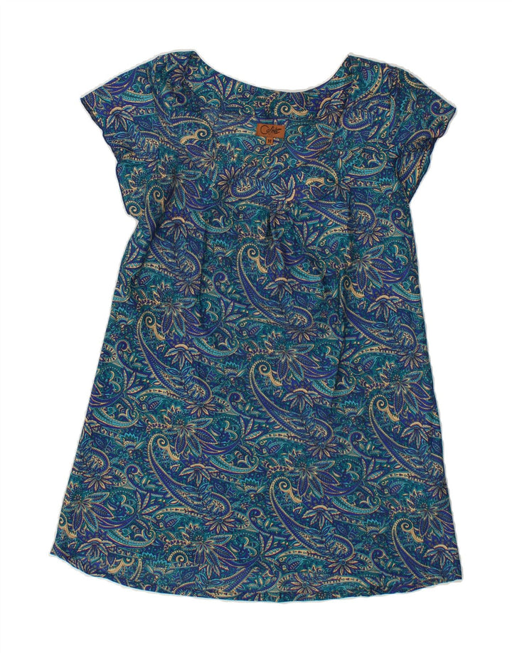 VINTAGE Womens Tunic Top UK 14 Medium Blue Paisley Polyester Vintage Vintage and Second-Hand Vintage from Messina Hembry 
