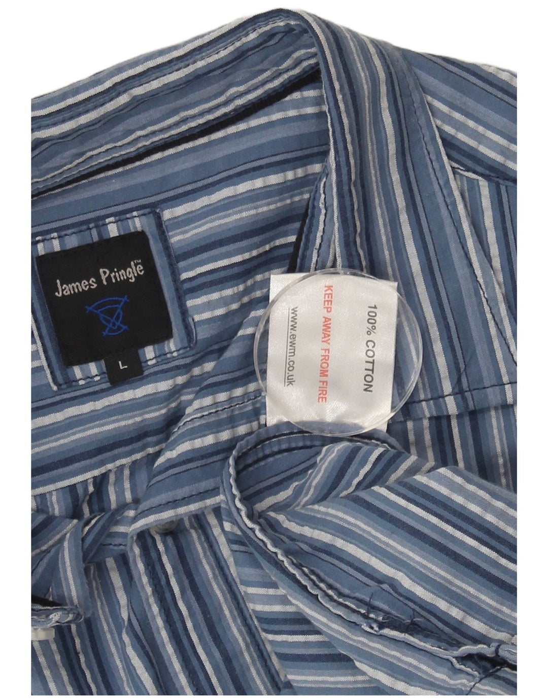 JAMES PRINGLE Mens Short Sleeve Shirt Large Blue Striped Cotton