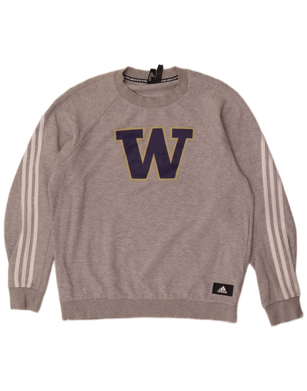 Felpa grafica da uomo Adidas Washington Huskies, grande, in cotone grigio
