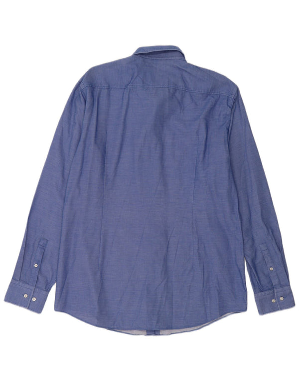 Camicia slim fit da uomo Hugo Boss taglia 44 17 1/2 XL cotone maculato blu