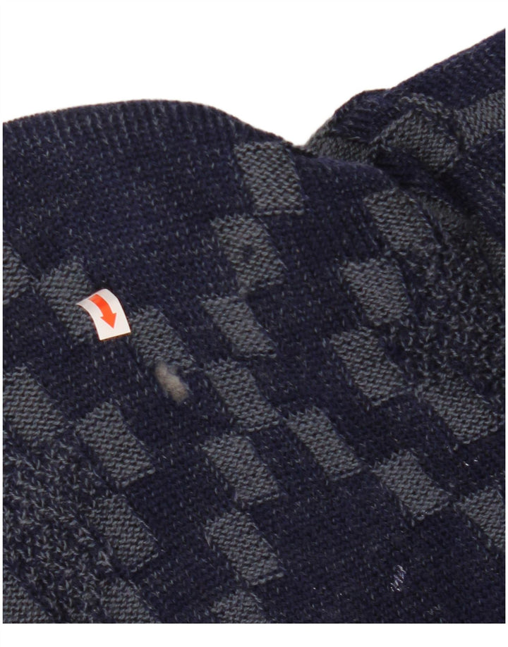 Maglione cardigan da uomo VINTAGE grande viscosa geometrica blu navy