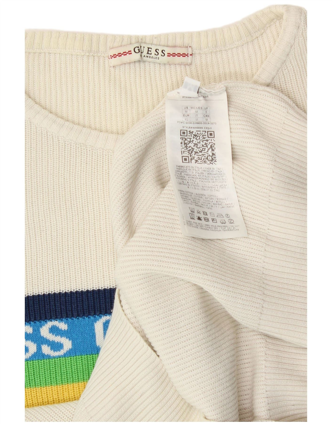 Maglione maglione girocollo con grafica da donna Guess UK 8 piccolo cotone bianco