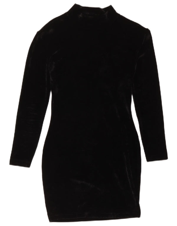 Onyx Womens Long Sleeve Velour Bodycon Dress UK 12 Medium Black Acetate