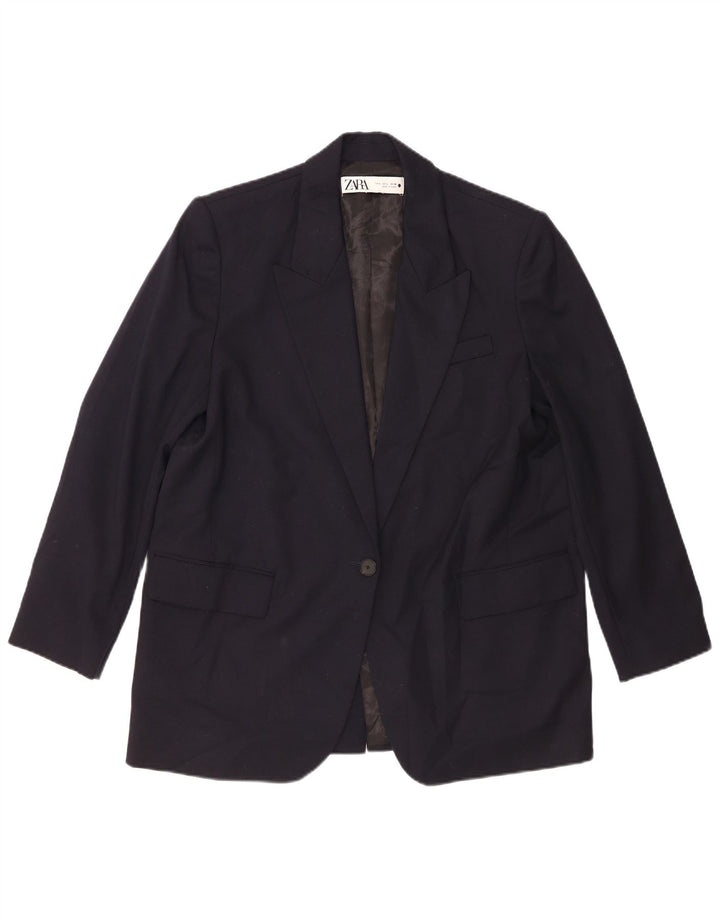 Giacca blazer da donna a 1 bottone Zara UK 16 grande poliestere blu navy
