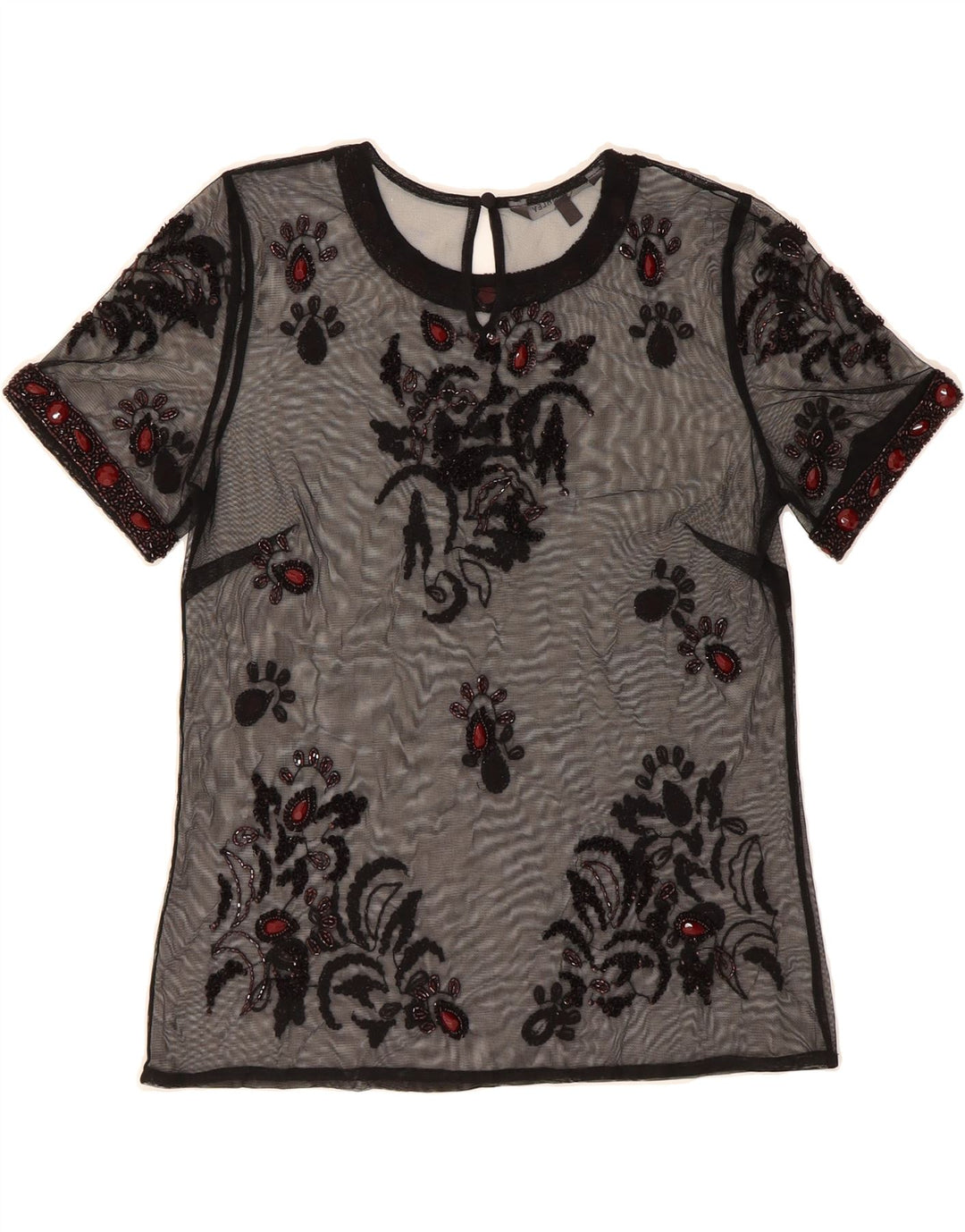 LAURA ASHLEY Womens See Through Blouse Top UK 10 Small Black Floral Vintage Laura Ashley and Second-Hand Laura Ashley from Messina Hembry 