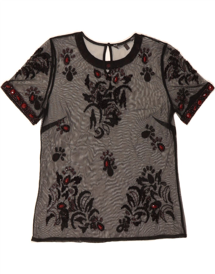 LAURA ASHLEY Womens See Through Blouse Top UK 10 Small Black Floral Vintage Laura Ashley and Second-Hand Laura Ashley from Messina Hembry 