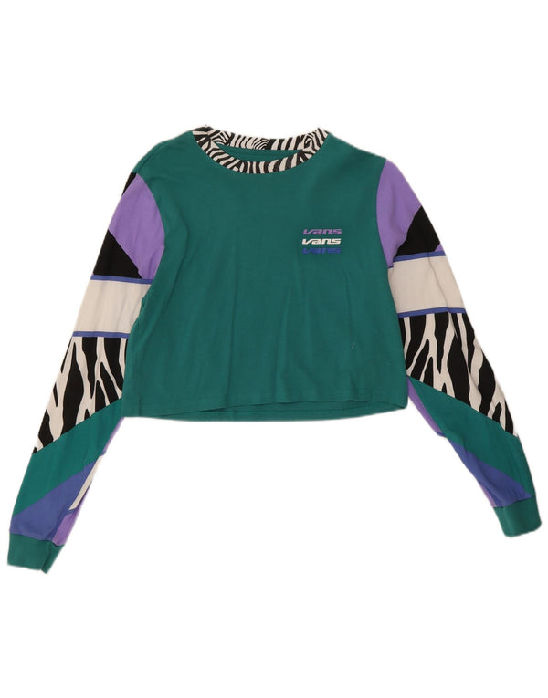 Top corto da donna Vans a maniche lunghe UK 10 piccolo cotone con stampa animalier verde