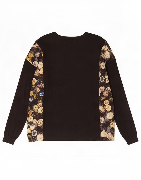 Maglione maglione con scollo a barca da donna Marks & Spencer UK 16 grande floreale nero