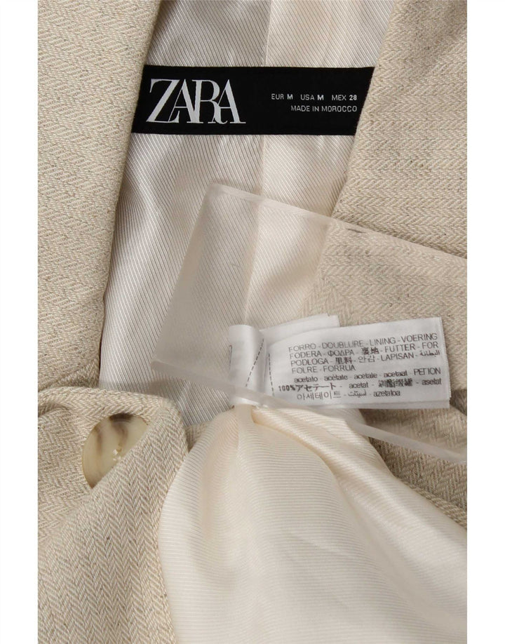 Giacca blazer a 1 bottone da donna Zara UK 14 Acetato a spina di pesce beige medio
