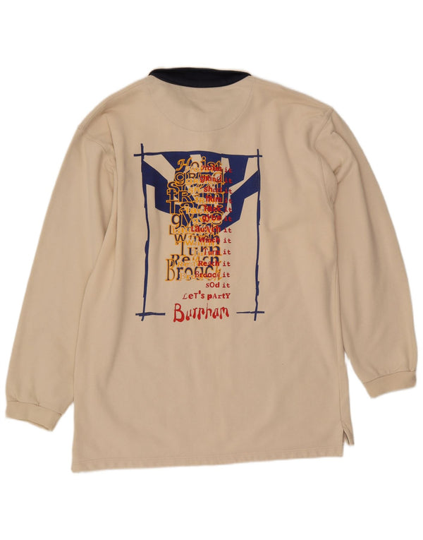 Polo da uomo a maniche lunghe con grafica Fat Face, grande, in cotone beige