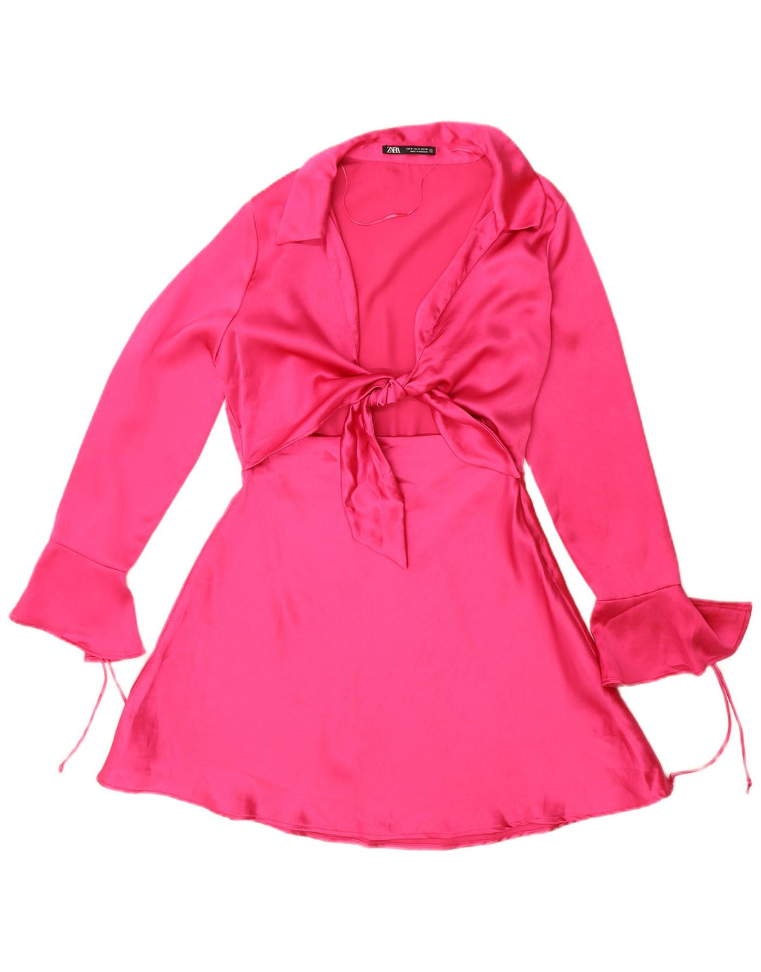 Abito a trapezio a maniche lunghe da donna Zara UK 14 Poliestere rosa medio