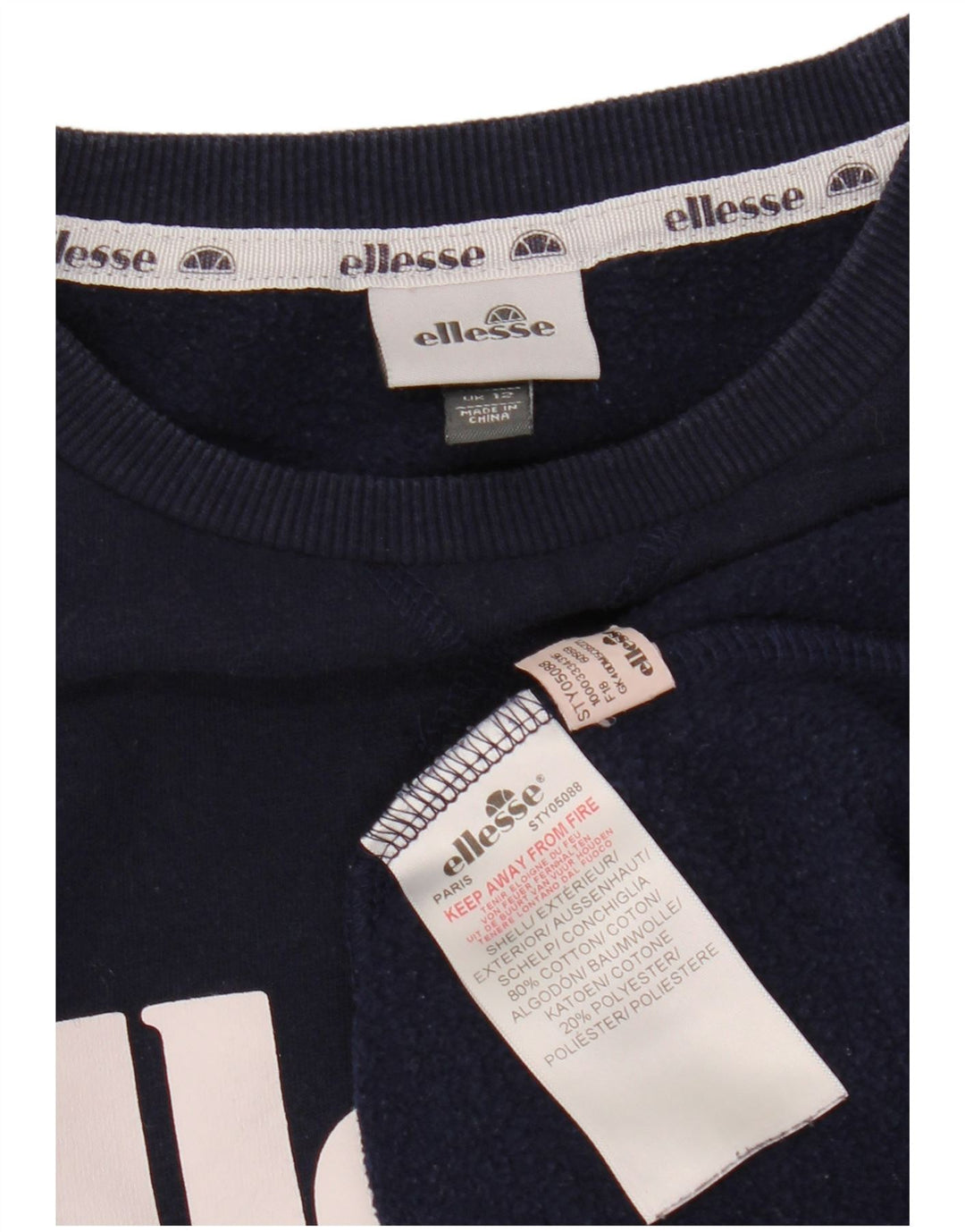 ELLESSE Felpa con grafica da donna Maglione UK 12 Medio Blu Navy Cotone