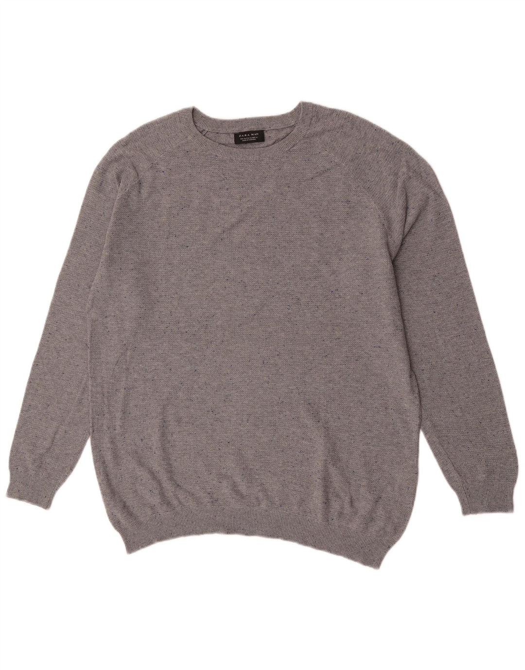 Maglione maglione girocollo da uomo Zara XL in cotone chiazzato grigio