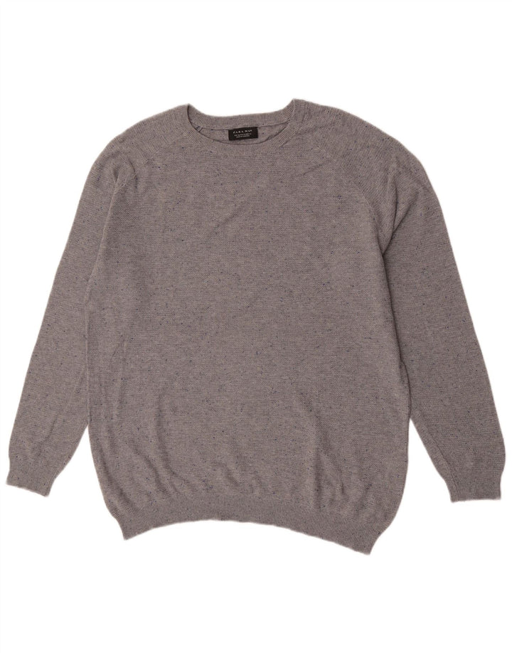 Maglione maglione girocollo da uomo Zara XL in cotone chiazzato grigio