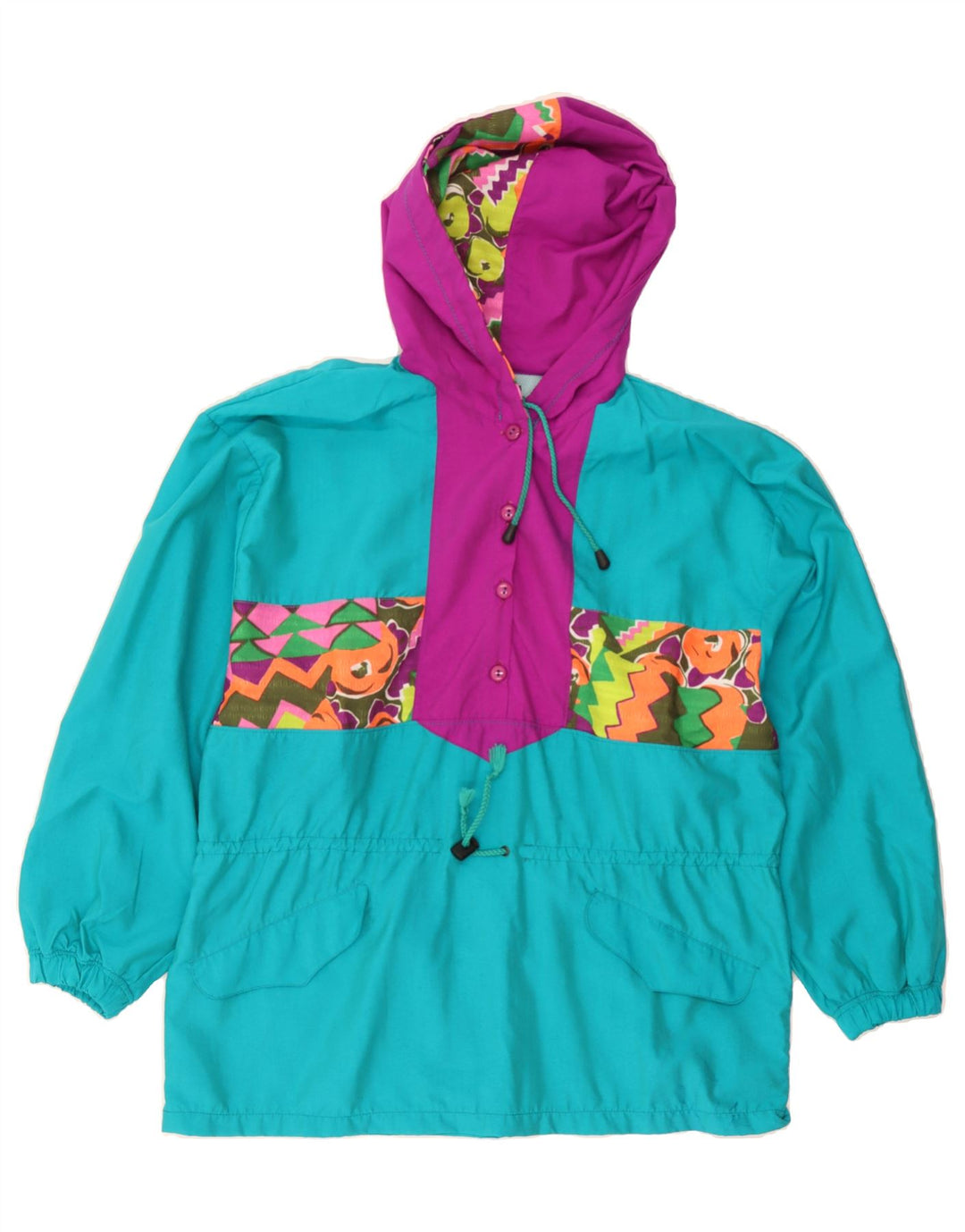 SUN'S LIFE Mens Oversized Anorak Jacket UK 36 Small Turquoise Geometric Vintage Sun's Life and Second-Hand Sun's Life from Messina Hembry 