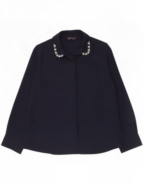 Marks & Spencer Womens Shirt Blouse UK 16 Large Navy Blue Polyester