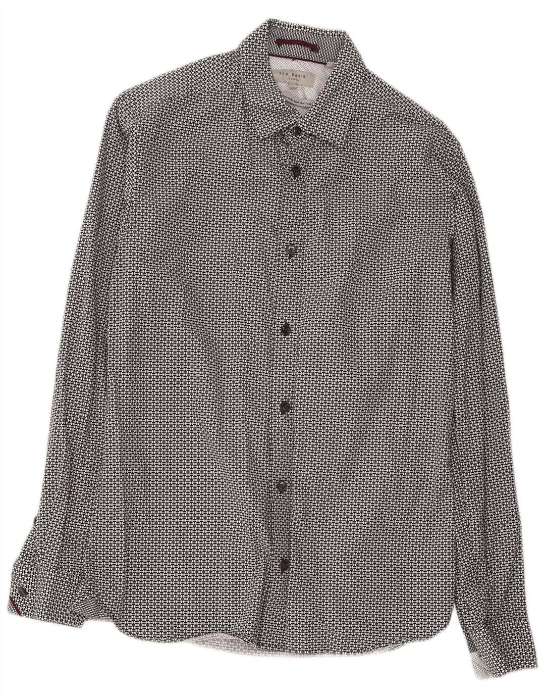 Camicia da uomo Ted Baker taglia 2 piccola in cotone geometrico nero