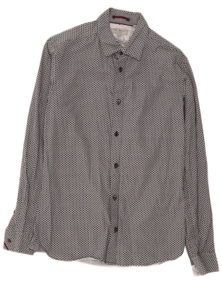 Camicia da uomo Ted Baker taglia 2 piccola in cotone geometrico nero