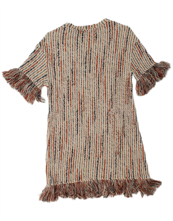 ZARA Abito in Maglia Trafaluc da Donna UK 8 Piccolo a Righe Bianco Sporco