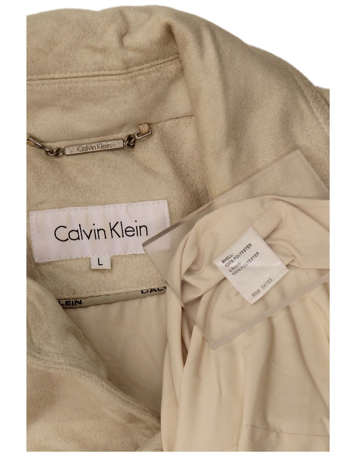 CALVIN KLEIN Giacca blazer a 3 bottoni da donna UK 16 Large Beige Poliestere