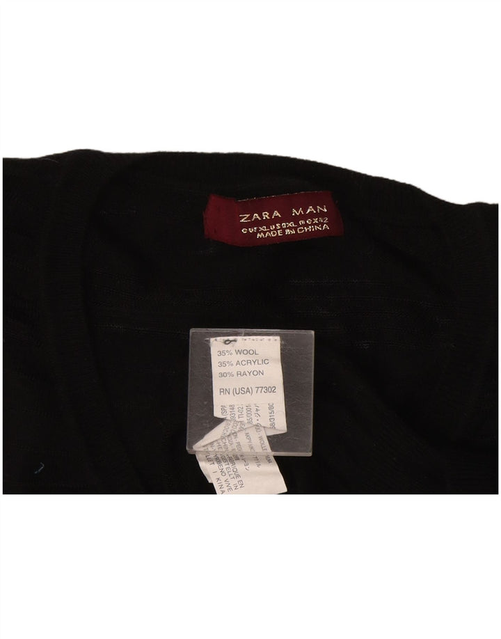 Maglione da uomo Zara con scollo a V trasparente XL in lana nera