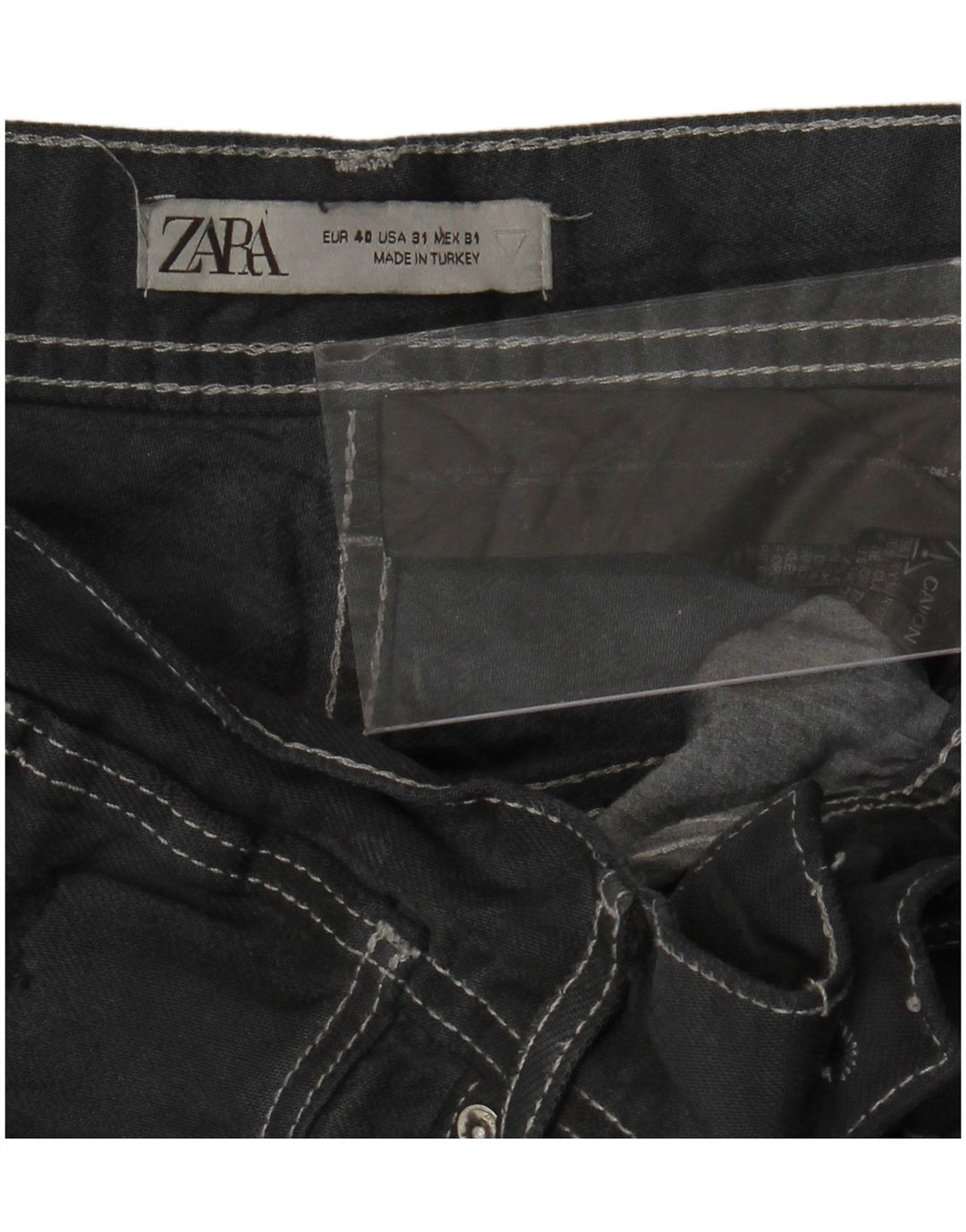 Pantaloncini in denim invecchiato ZARA da uomo EU 40 medio W31 cotone grigio