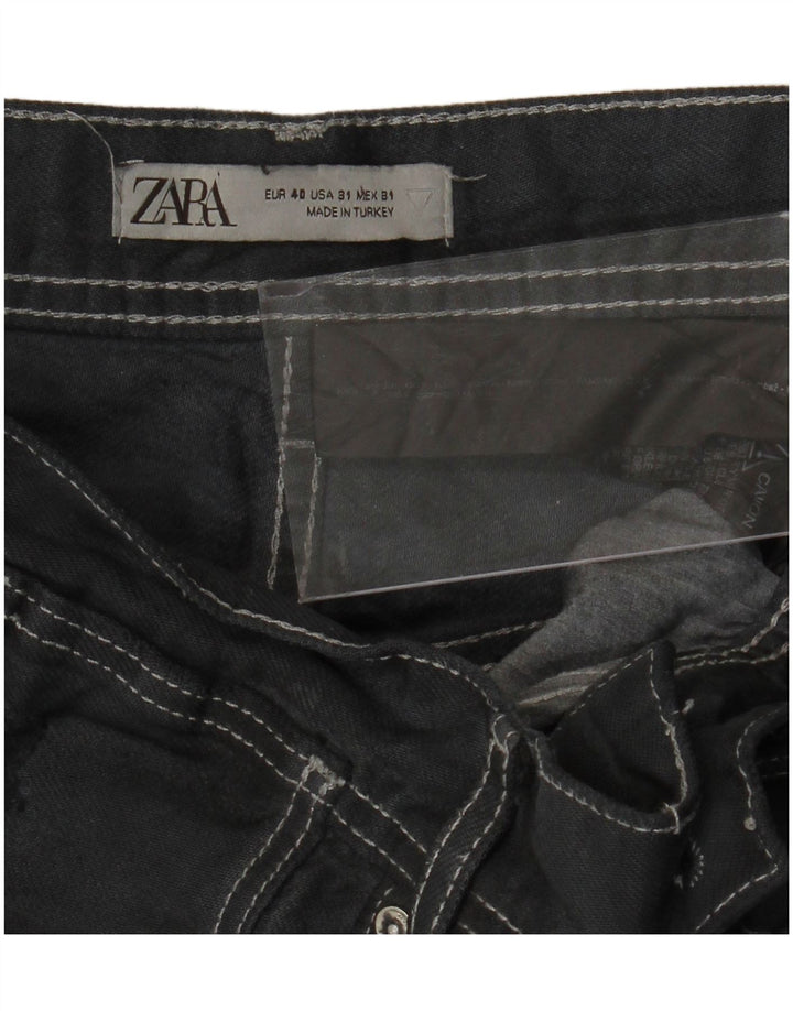 Pantaloncini in denim invecchiato ZARA da uomo EU 40 medio W31 cotone grigio