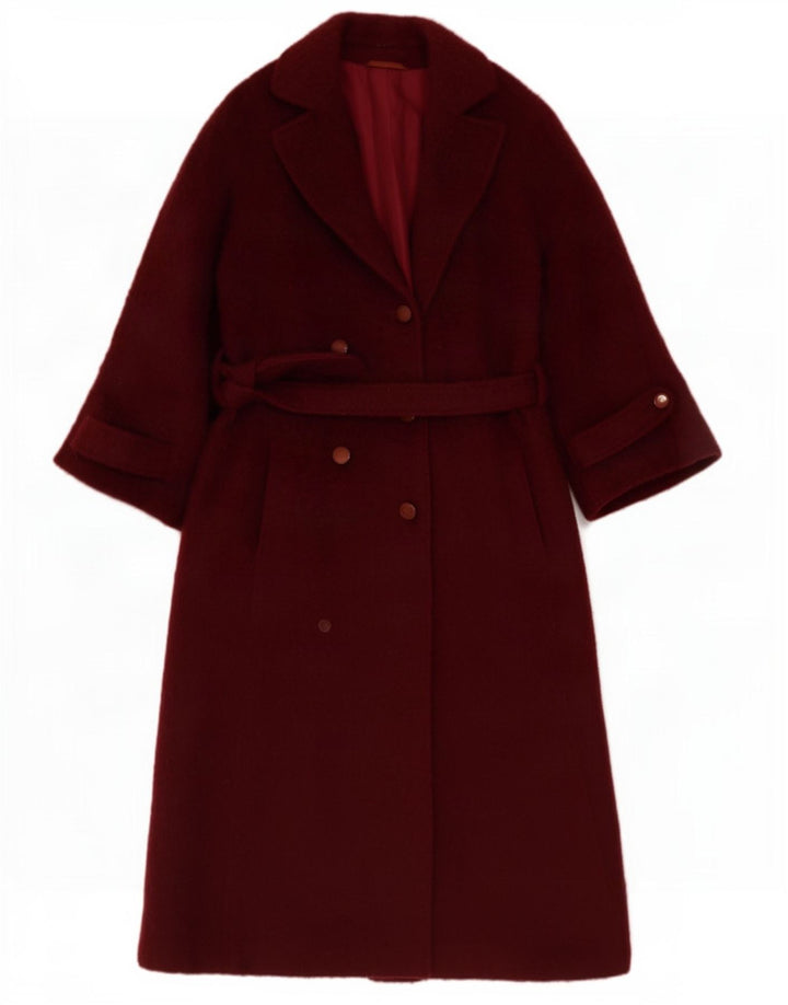 Cappotto doppiopetto vintage da donna UK 12 Borgogna medio