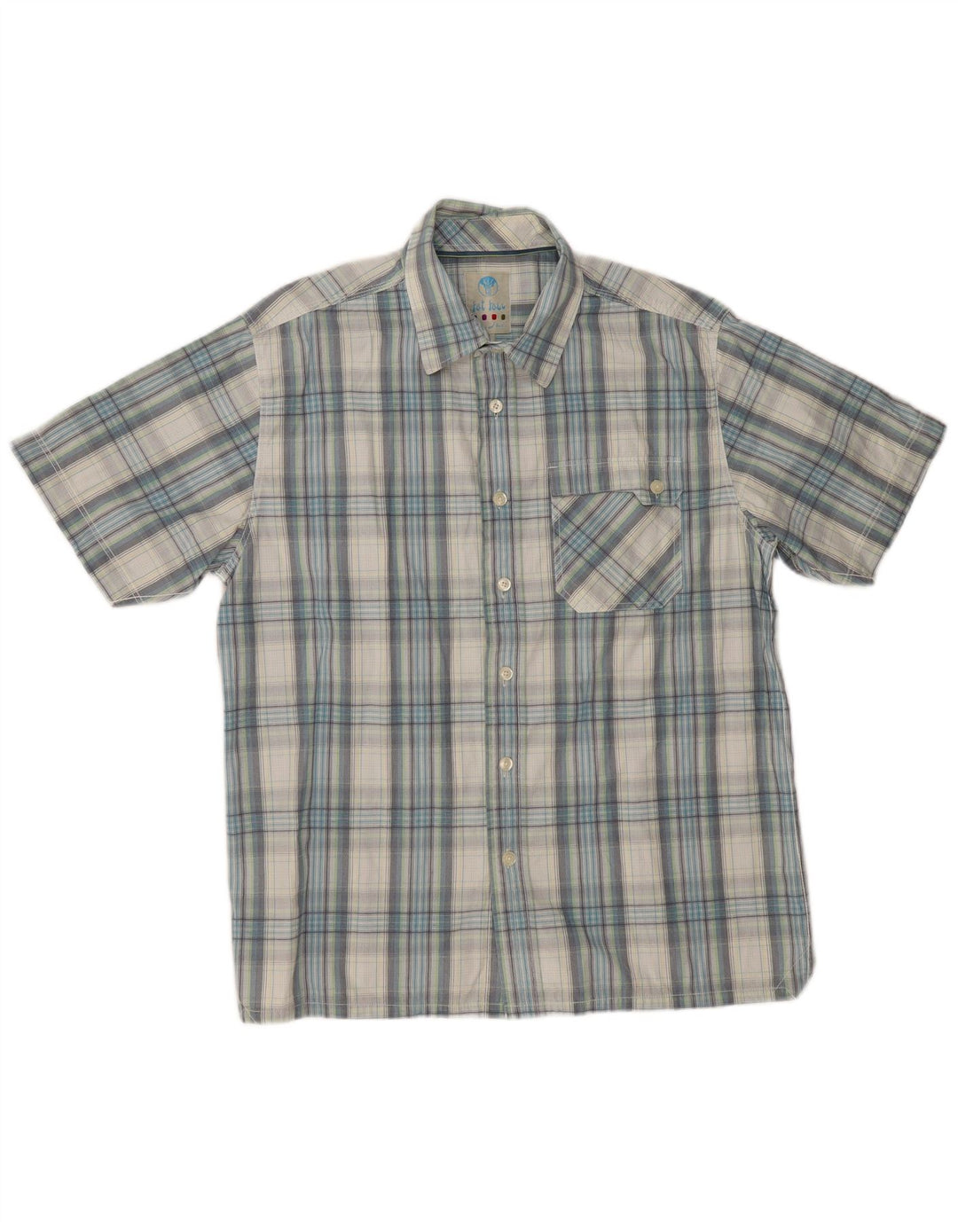 FAT FACE Camicia a maniche corte da uomo in cotone a quadri blu grandi