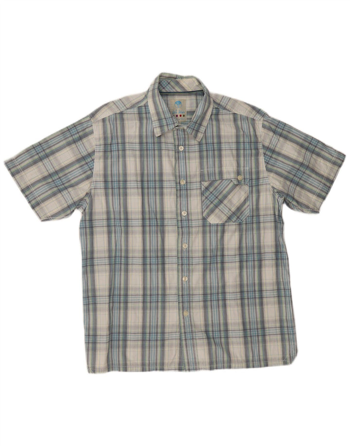FAT FACE Camicia a maniche corte da uomo in cotone a quadri blu grandi