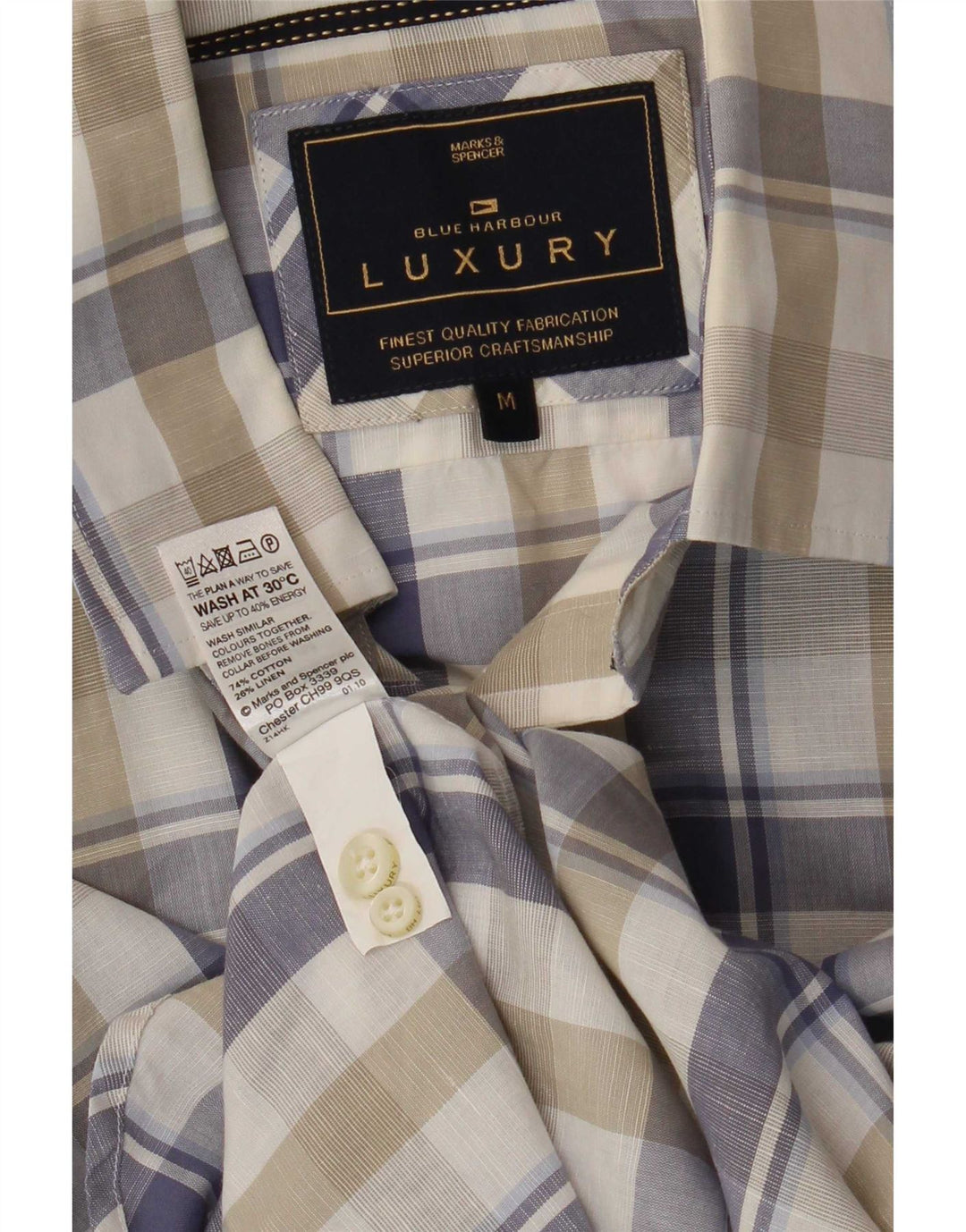 Camicia da uomo Marks & Spencer blu Harbour in cotone a quadri multicolore medio