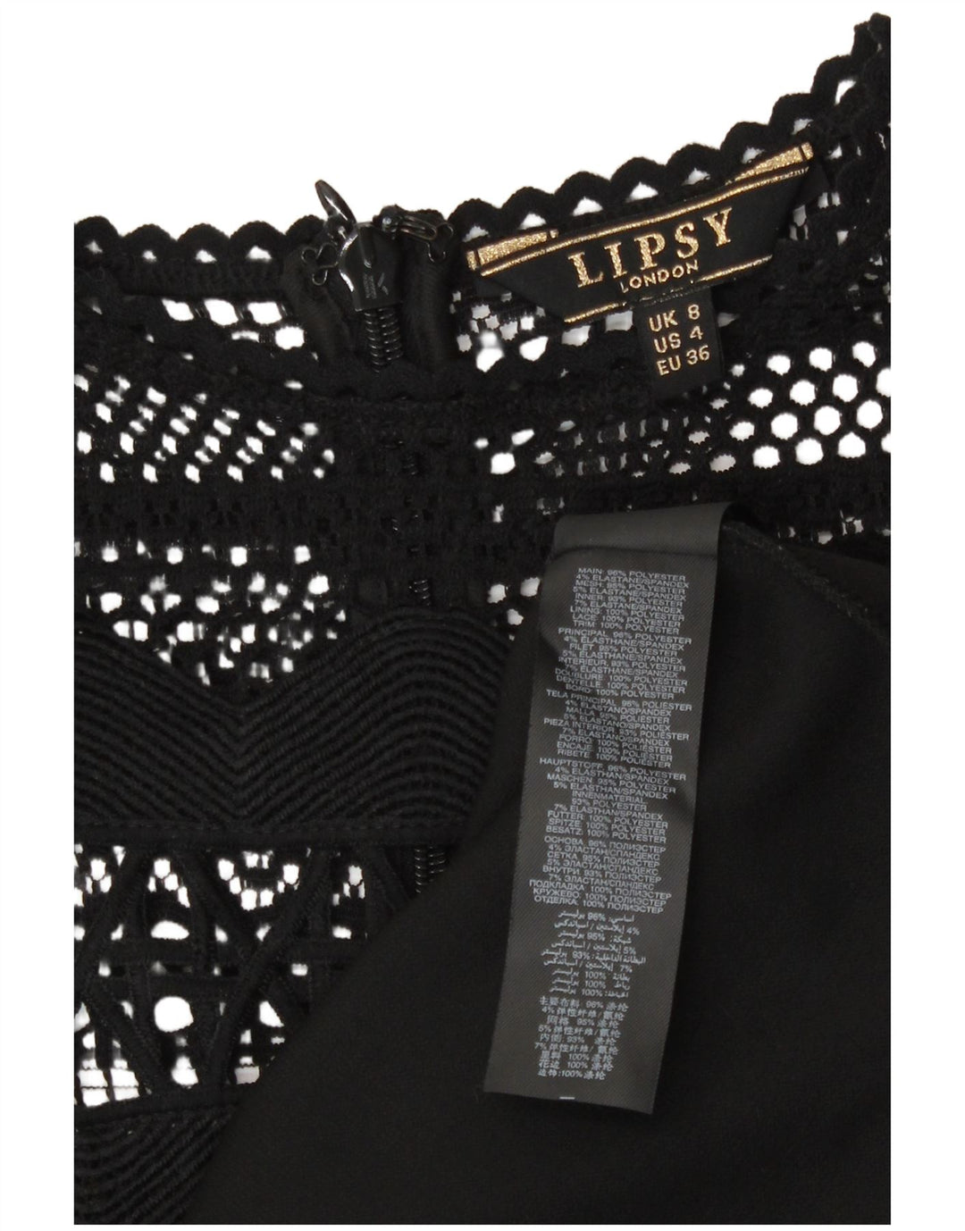 Abito tubino senza maniche da donna Lipsy UK 8 piccolo poliestere nero