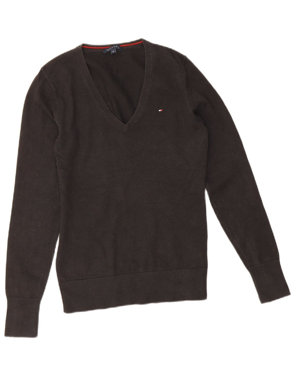 Maglione maglione con scollo a V da donna Tommy Hilfiger UK 6 XS cotone nero