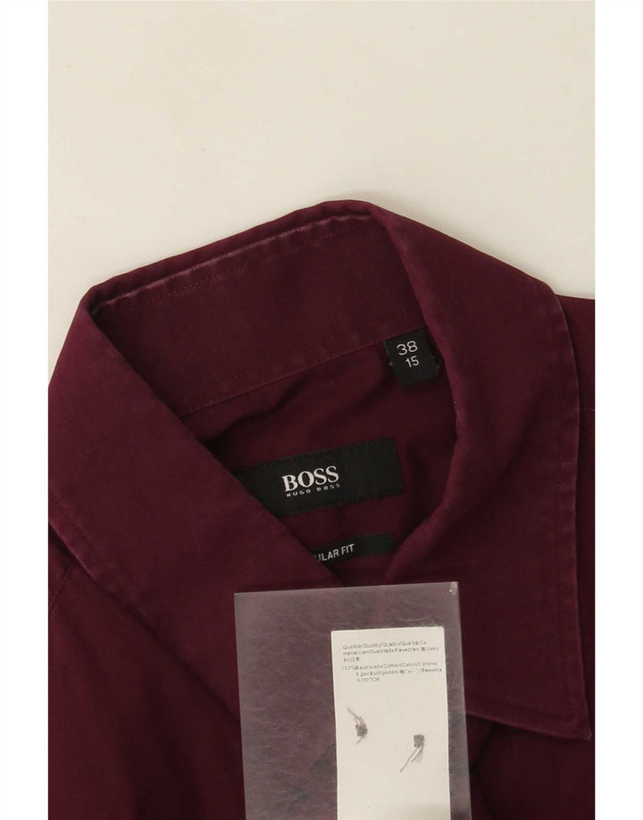 Camicia da uomo vestibilità regolare Hugo Boss taglia 38 15 cotone bordeaux medio