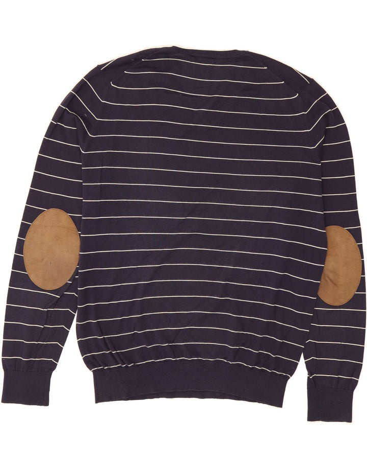 MASSIMO DUTTI Mens V-Neck Jumper Sweater XL Navy Blue Striped Vintage Massimo Dutti and Second-Hand Massimo Dutti from Messina Hembry 