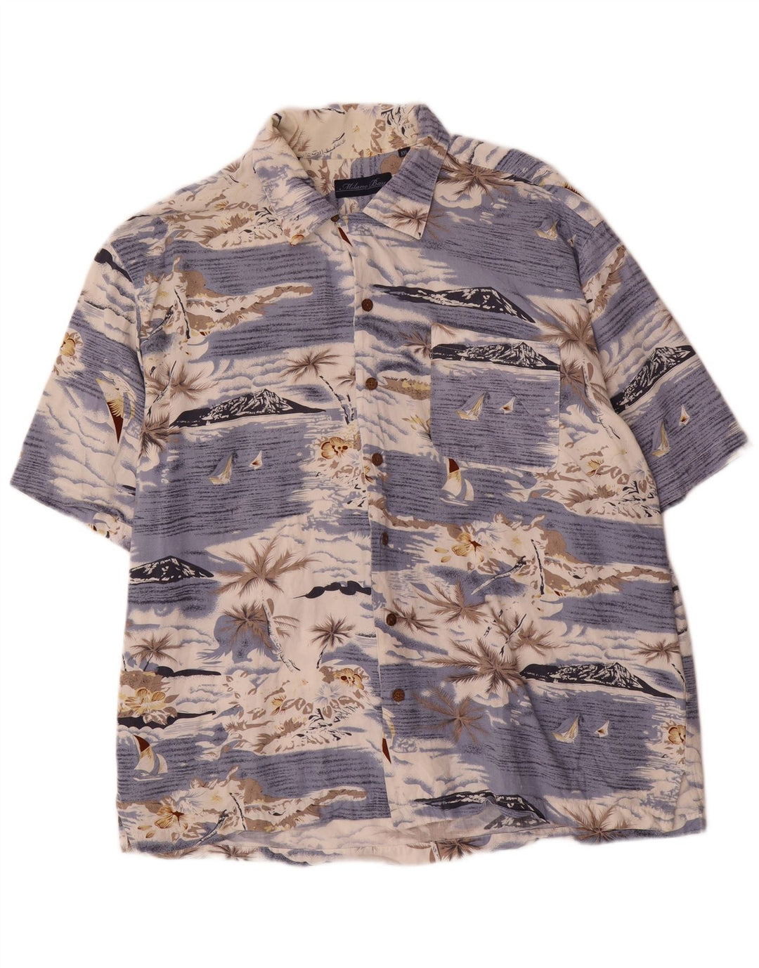 Camicia hawaiana a maniche corte vintage da uomo 2XL Rayon blu