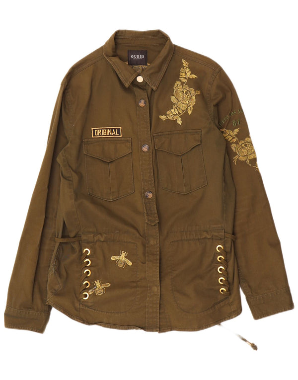 Guess Giacca militare grafica da donna UK 12 Medium Khaki Floral
