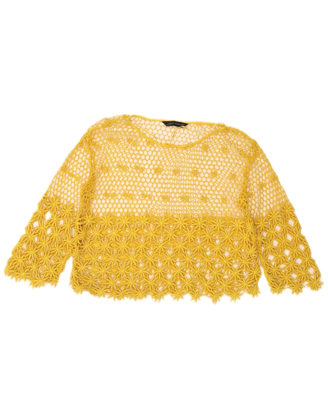 Top Zara da donna all'uncinetto trasparente manica 3/4 UK 14 giallo medio